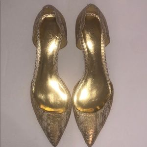 Lauren Ralph Lauren gold snakeskin like shoes.